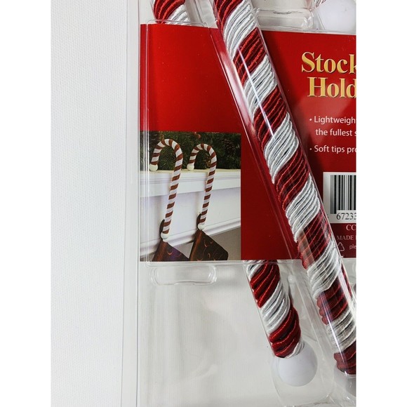 Candy Cane Christmas Stocking Holders Satin Cord Wrap 2 pk Red White Haute Decor - Picture 12 of 16